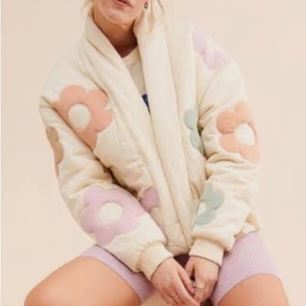 NWT FREE PEOPLE /BLANK NYC Floral Cream flower bath Jacket size XS-M